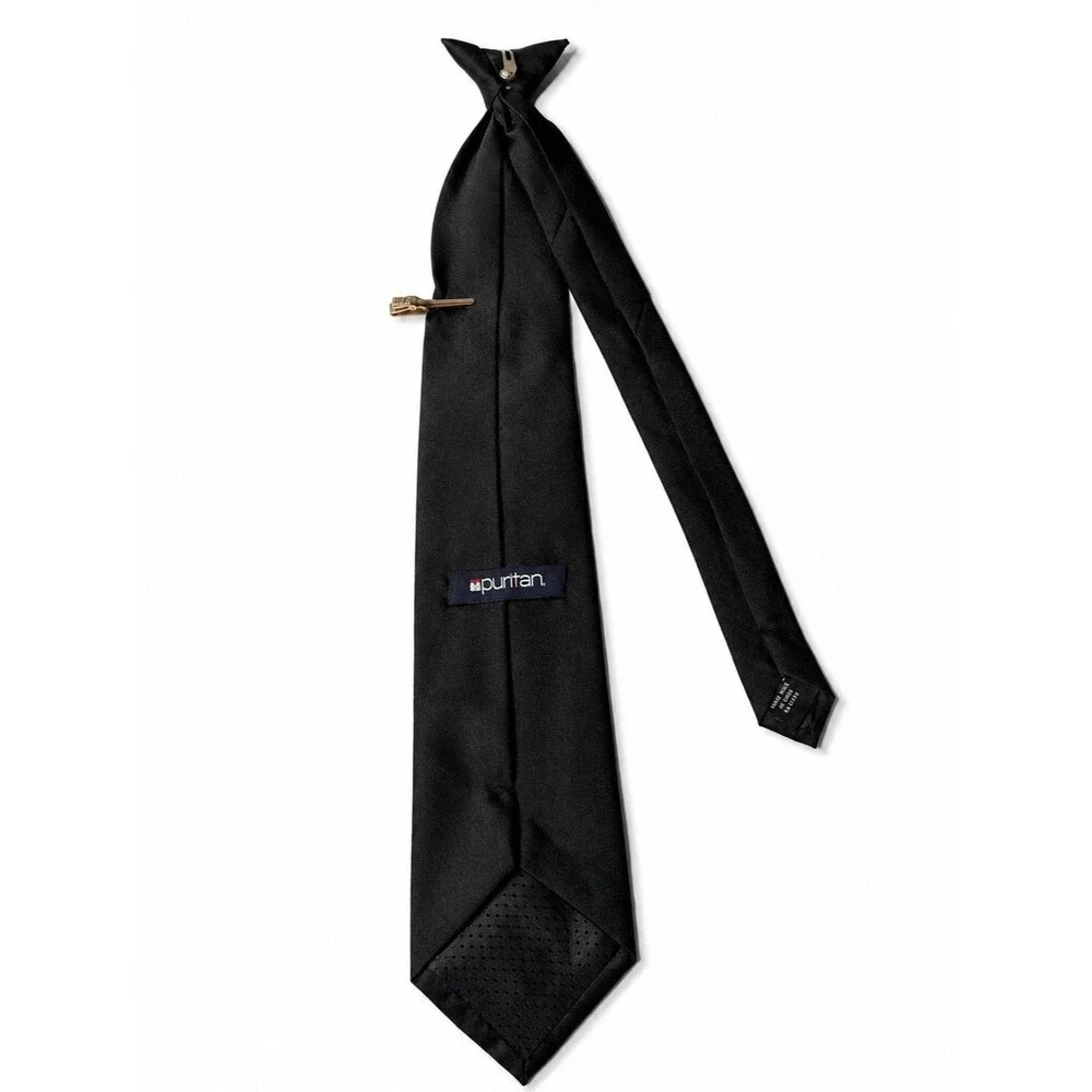 Puritan Black Skinny Necktie Tie Bar Clip Men's Pre-Tied Adjustable EUC 57x2.5